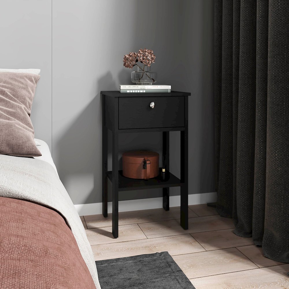 McRae Nightstand, 1 Drawer, 1 Shelf, 4 Legs, Black Wengue. Picture 4