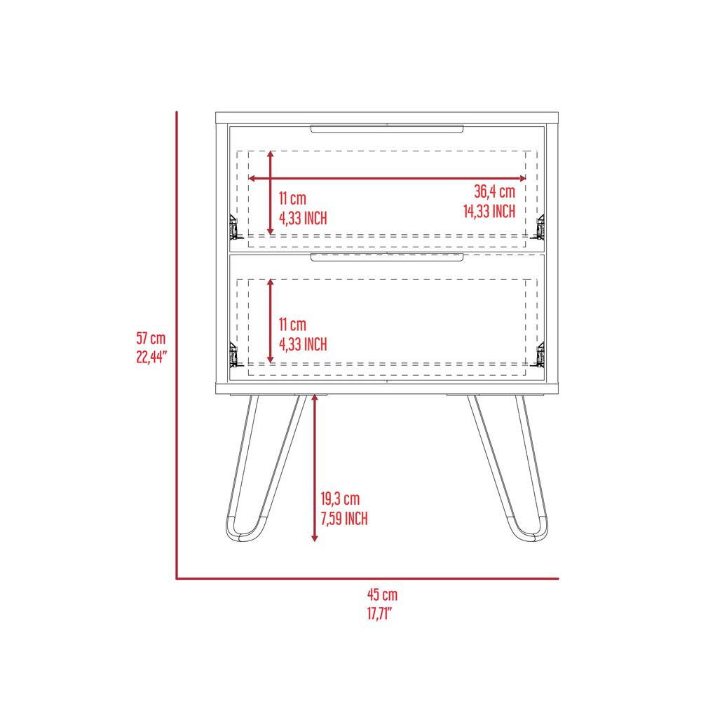 DEPOT E-SHOP Kentia Night Stand- Four Legs, Two Drawers-Black, For Bedroom. Picture 4