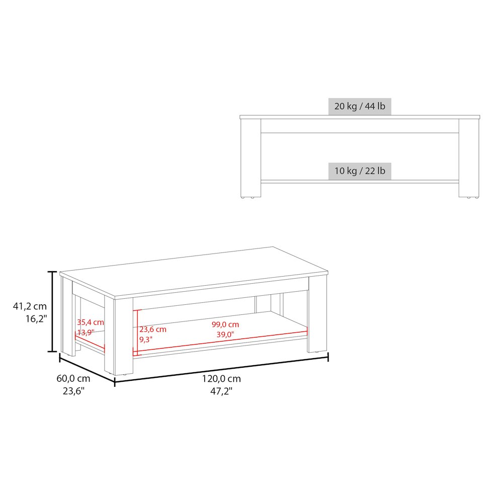 Bowie Coffee Table, 1 Shelf, White / Natural Oak. Picture 6