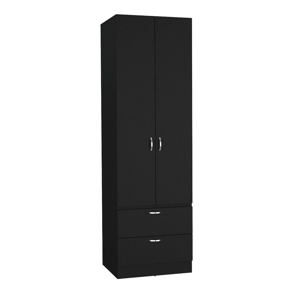 Armoire Wardrove 76" H, Hanging Rod, 2 Drawers, 1 Shelf, Black. Picture 3