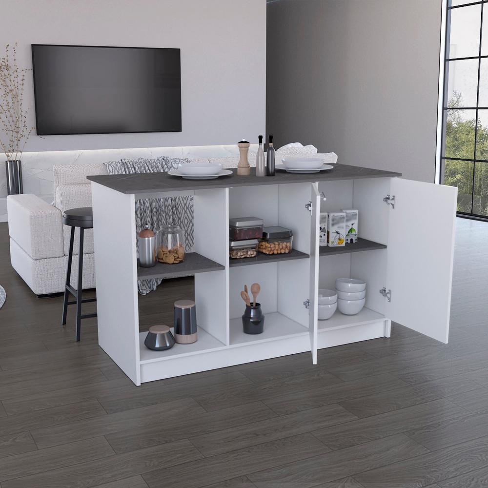 Kitchen Island with Large Countertop, Shelves and Double Door Cabinet. Picture 6