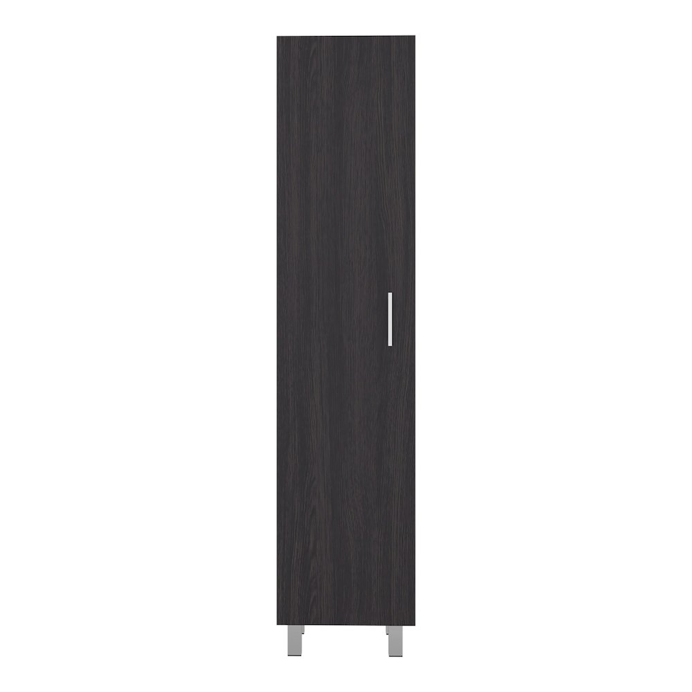 Vernon Slim Storage Cabinet with 4-Tier Shelf and Broom Hangers, Black Wengue. Picture 3