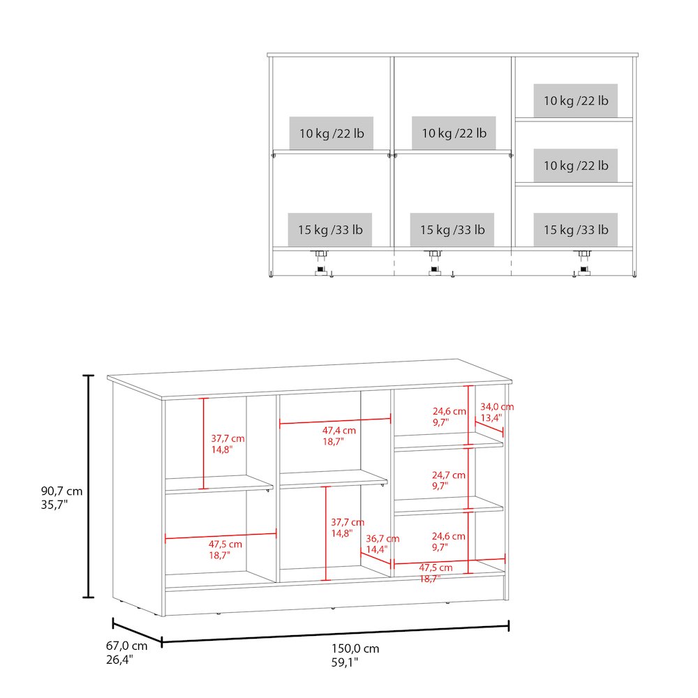 Gambell Kitchen Island, 2 Doors, 7 Shelves, Alby Blue / Natural Oak. Picture 7