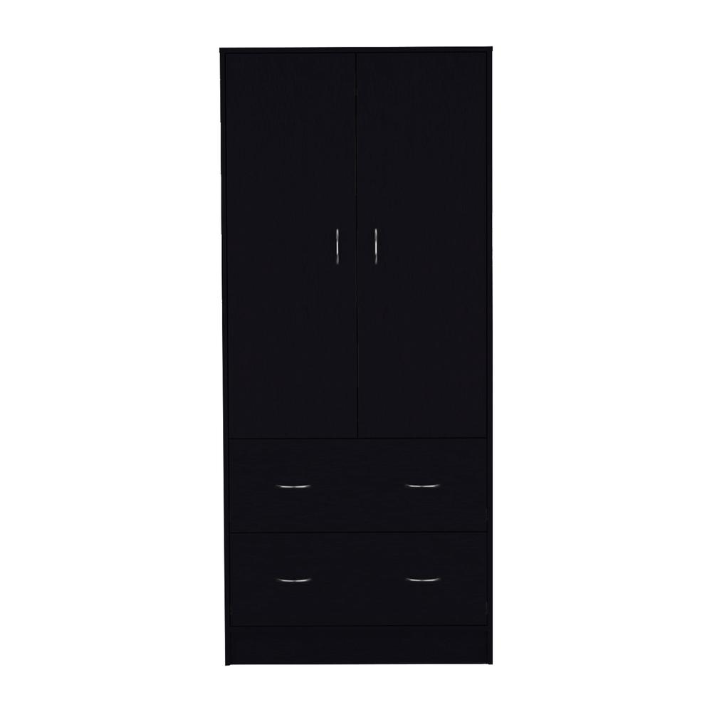Silo 71" H Armoire with Two Doors, Two Drawers, and Hanging Rod,Black. Picture 1