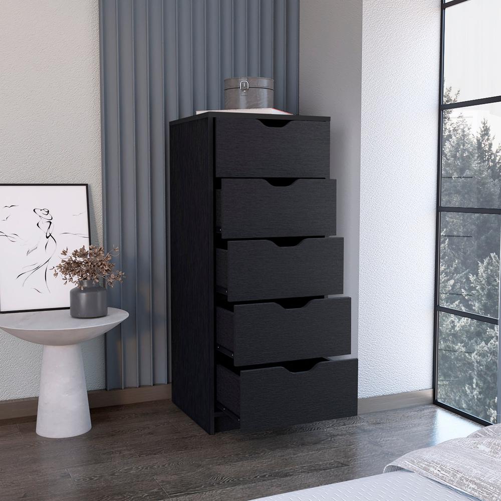 DEPOT E-SHOP Houma 5 Drawers Narrow Dresser, Slim Storage Chest of Drawers, Black. Picture 4