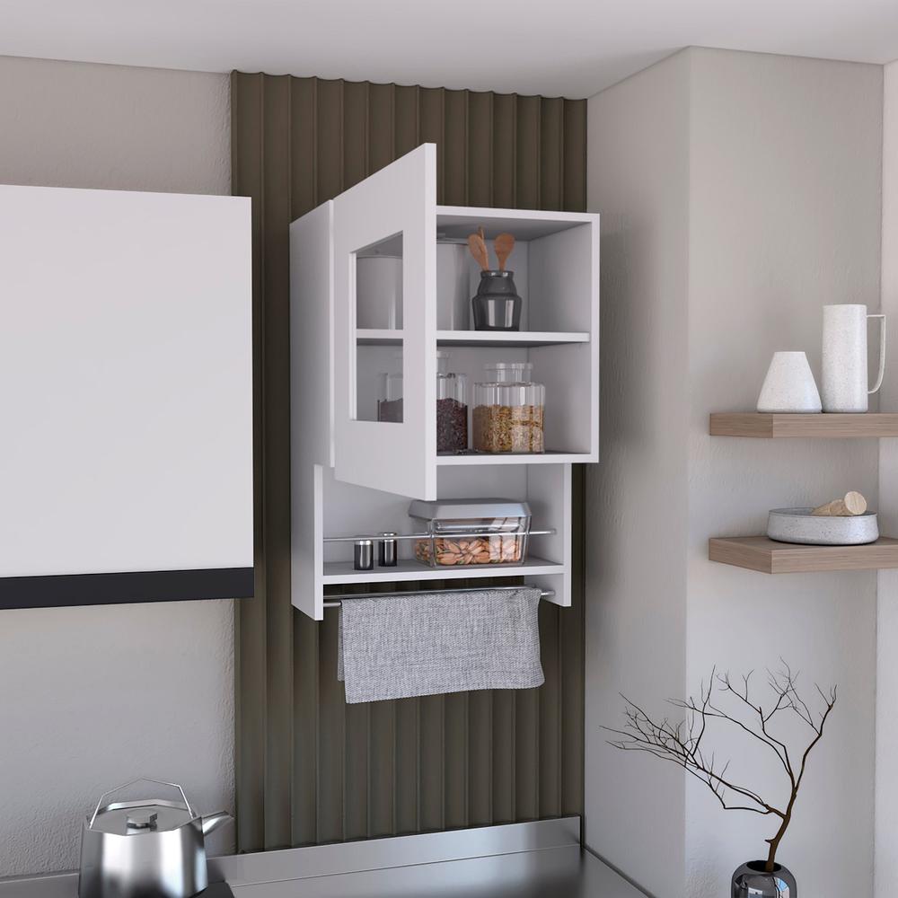 DEPOT E-SHOP Ithaca Kitchen Wall Cabinet with Towel and Spice Rack, White. Picture 6