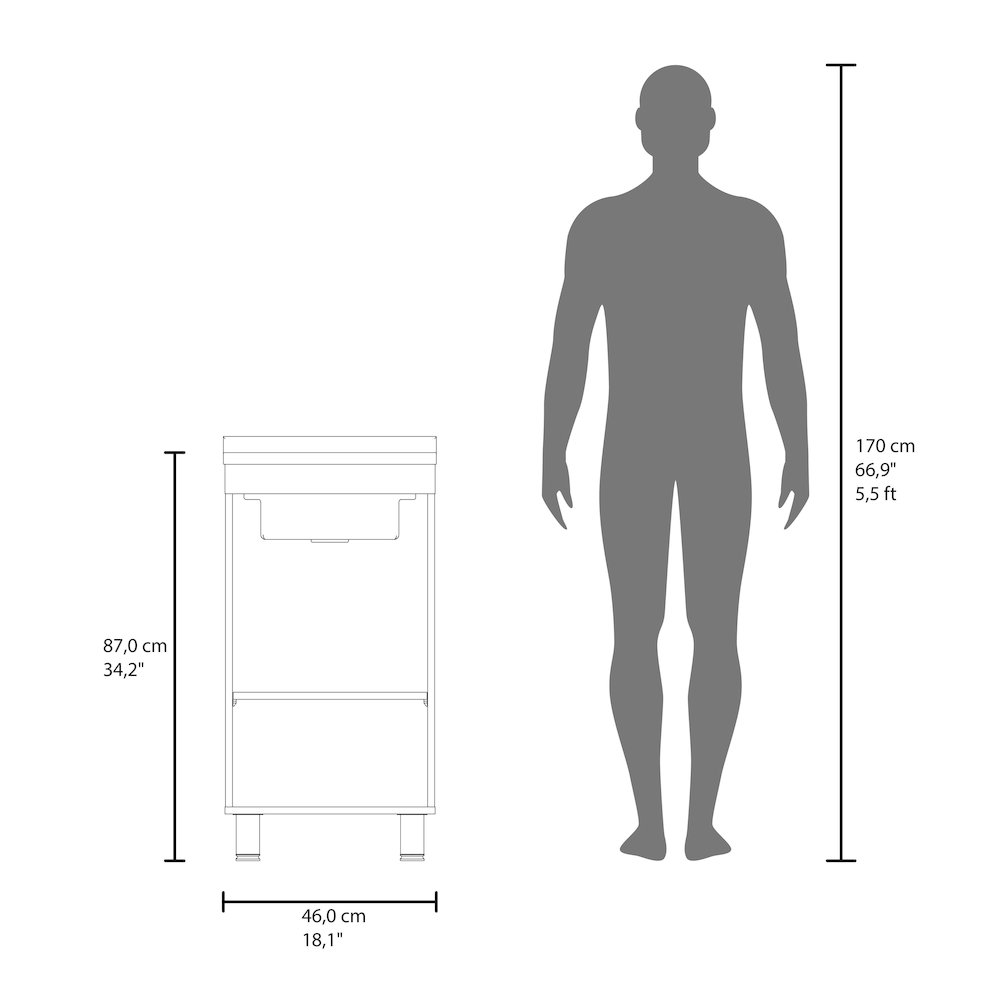 Mylo Freestanding Utility Tub with 1 Door, 2 Shelves and 4 legs, White. Picture 6