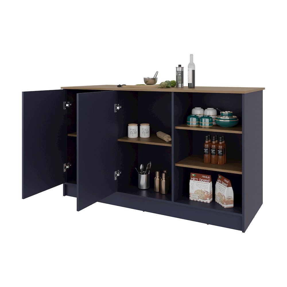 Gambell Kitchen Island, 2 Doors, 7 Shelves, Alby Blue / Natural Oak. Picture 3