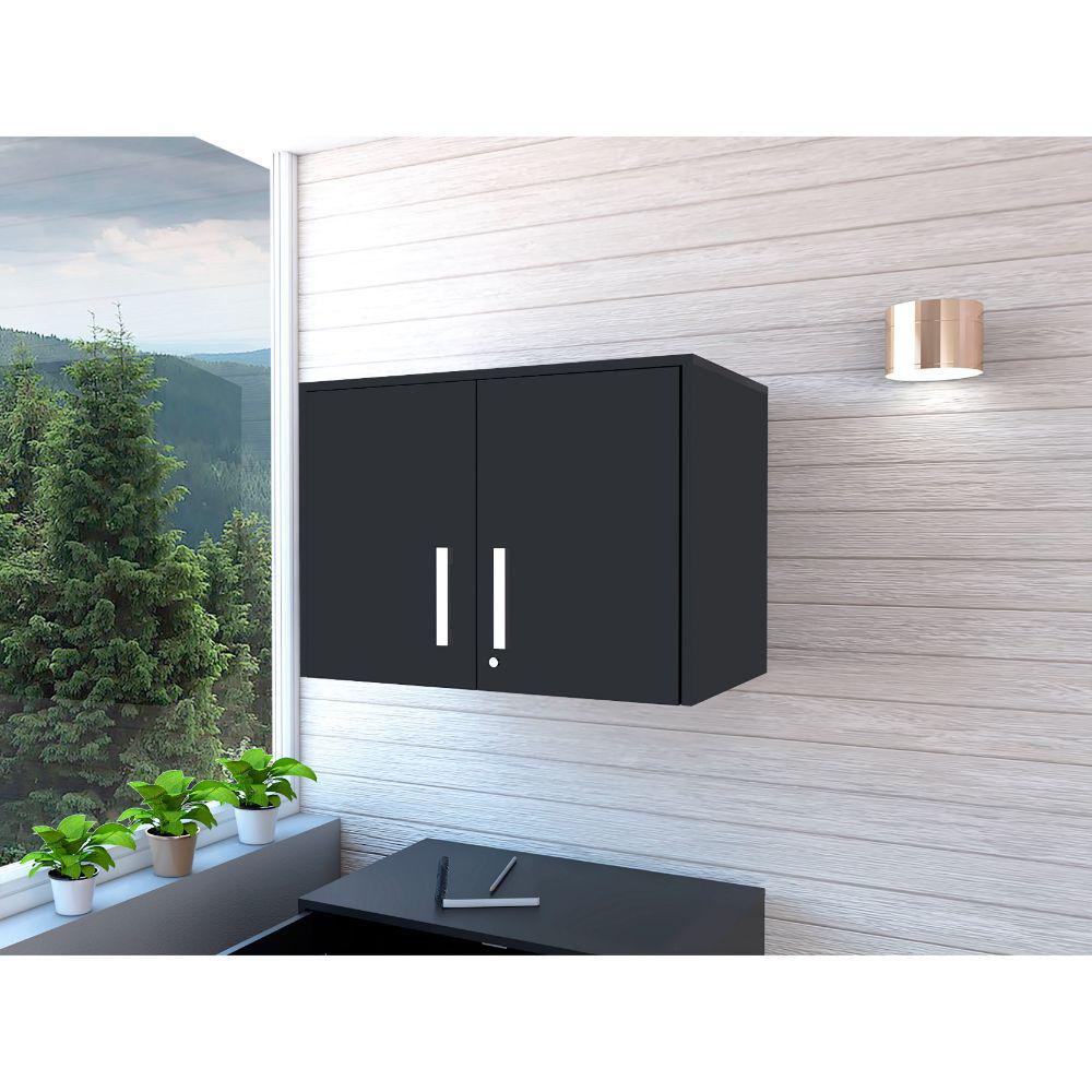 DEPOT E-SHOP Danbury Storage Cabinet-Wall Cabinet, Two-Door Cabinet, Three Internal Shelves- Black, For Office. Picture 1