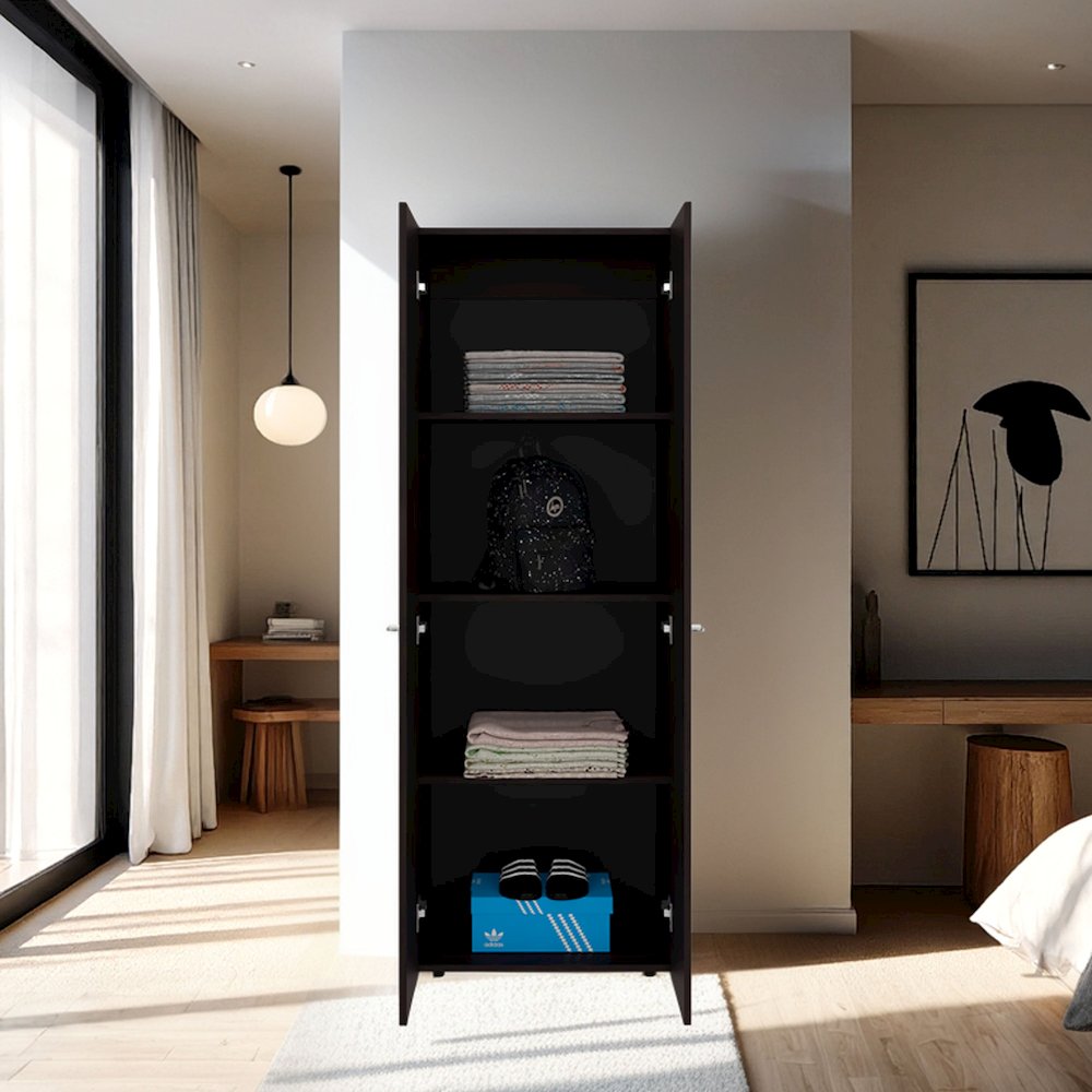Ghent Armoire, 2 Doors, 4 Shelves, Walnut / Black Wengue. Picture 5