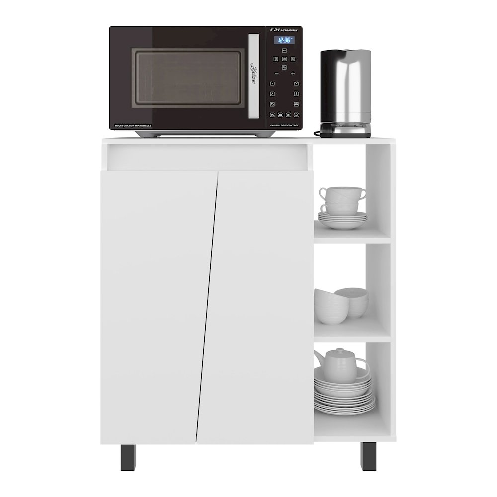 Hazen Microwave Stand with 1 Storage Cabinet, 5 Shelves and 2 Doors, White. Picture 7