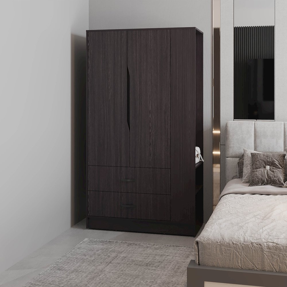 Melvern Armoire, 3 Doors, 1 Drawer, 4 shelves, Black Wengue. Picture 5