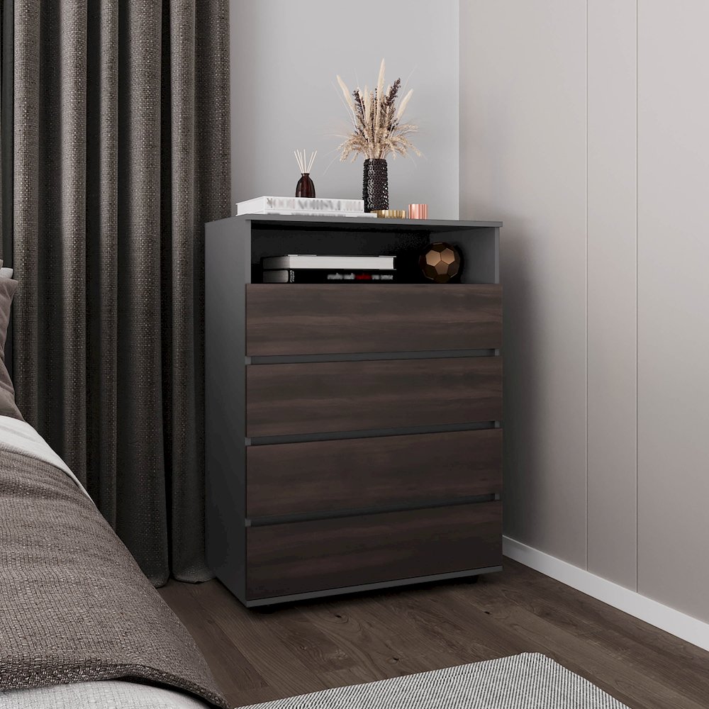 Trevose Dresser, 4 Drawers, 1 Shelf, Matt Gray / Dark Oak. Picture 4