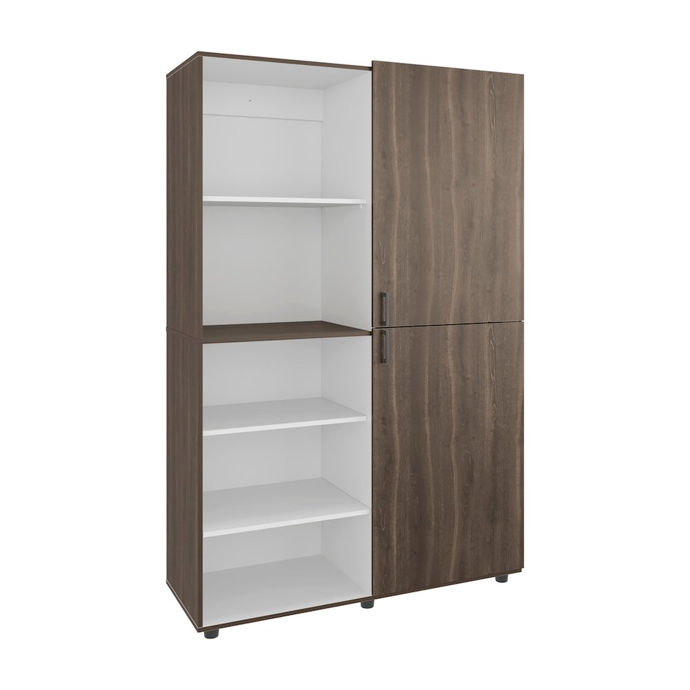 Brewster Wardrobe, 2 Doors, 6 Legs, 7 Shelves, Walnut / White. Picture 1