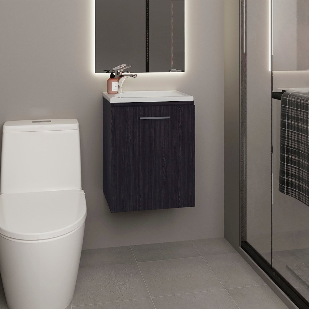 Bothell Bathroom Vanity, 1 Door, Black Wengue. Picture 4
