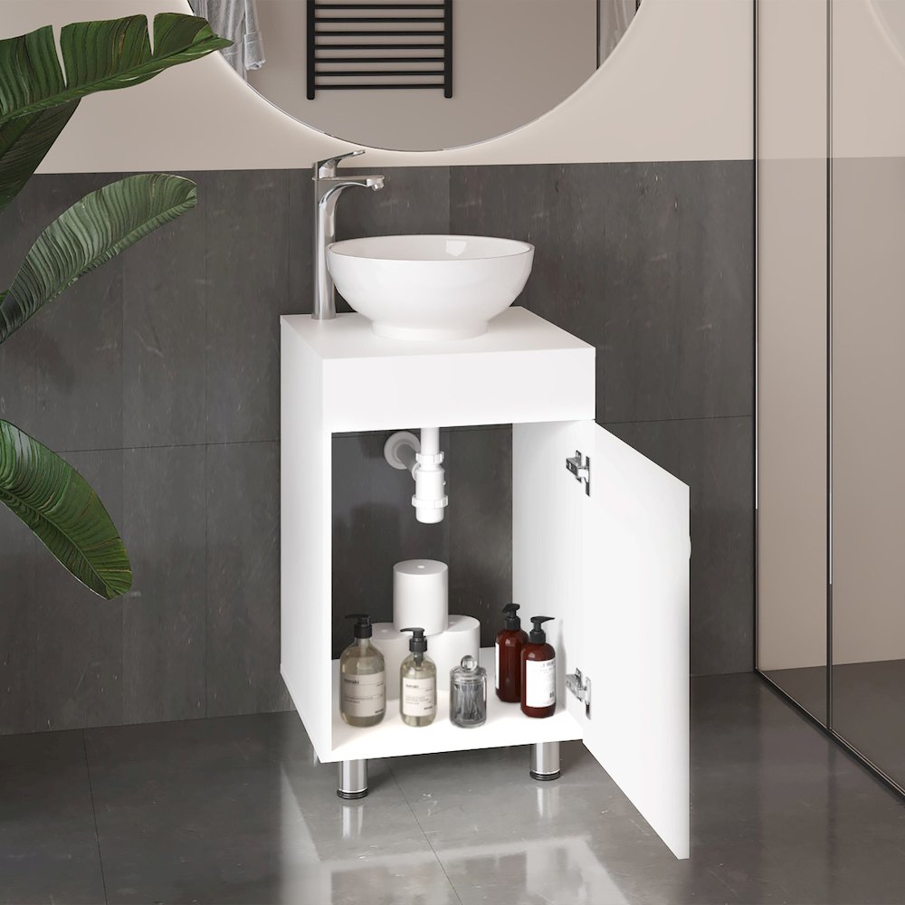 Vicksburg Bathroom Vanity, 1 Door, 4 Legs, White. Picture 5