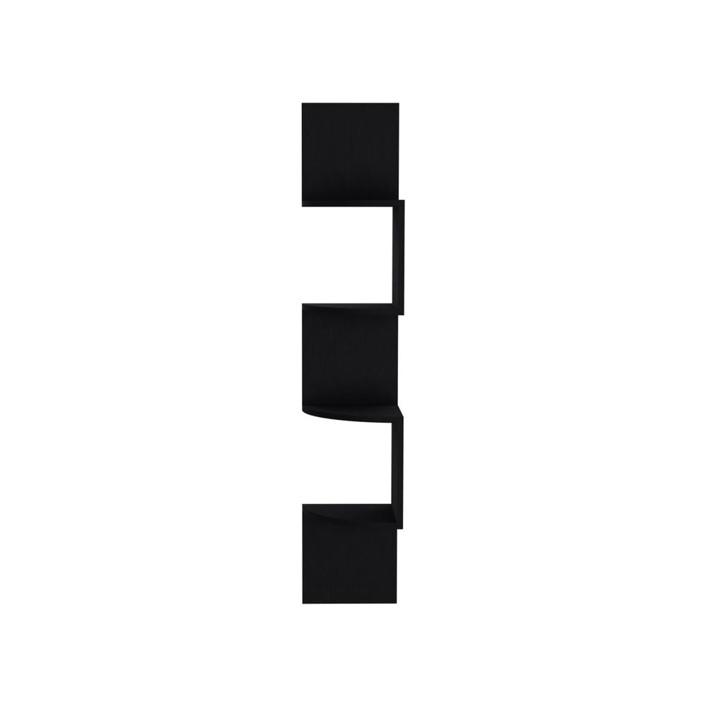 Roy Corner Floating Shelf, Modern 4-Tier Display, Black -Living Room. Picture 2