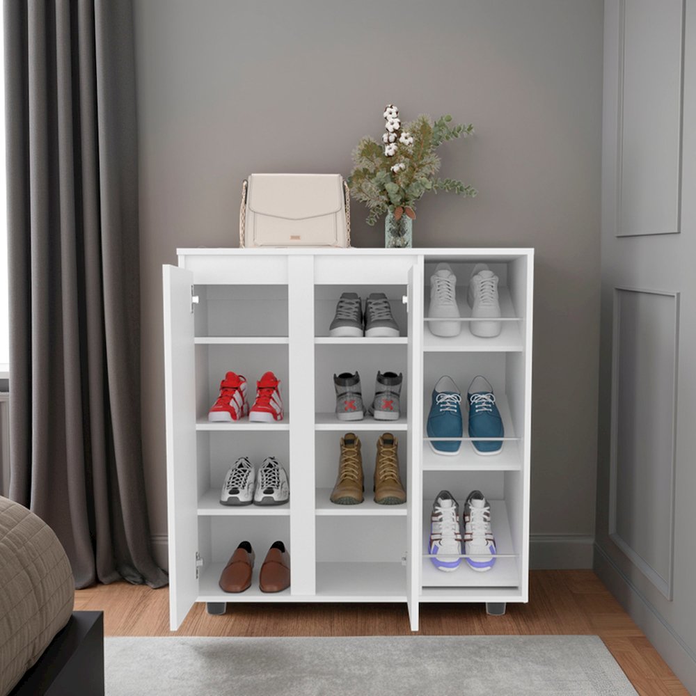 Flippin Shoe Rack, 2 Doors, 7 Shelves, White. Picture 5