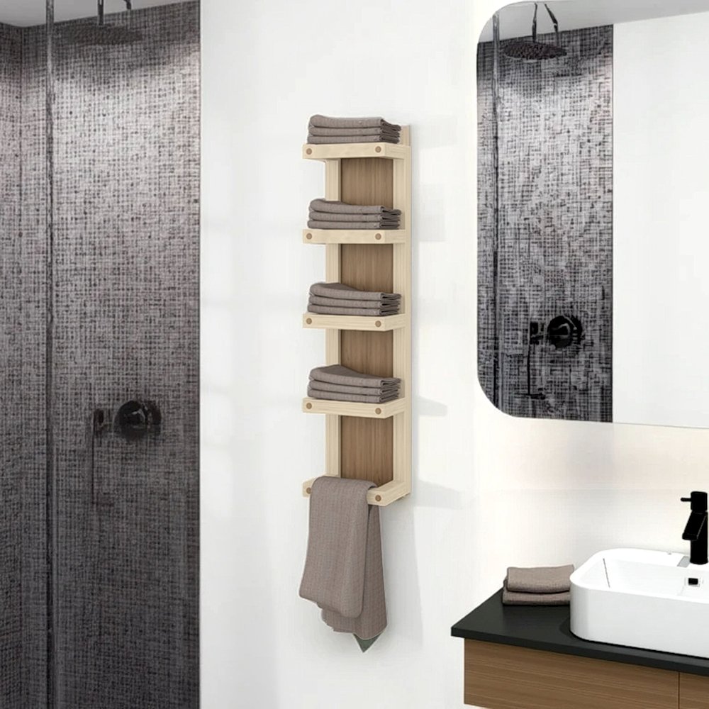 Chidester Towel Rack, 5 Shelves, Natural Oak / Beige. Picture 4
