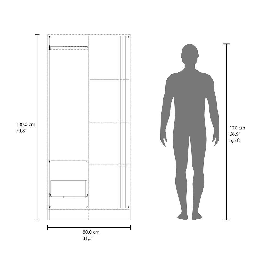 Ferndale Armoire, 1 Door, 1 Drawer, 5 Shelves, White/Natural Oak. Picture 8