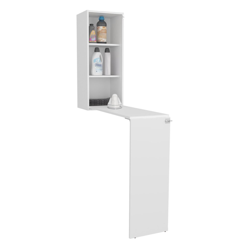 Rupert Folding Table, 3 Shelves, White. Picture 3