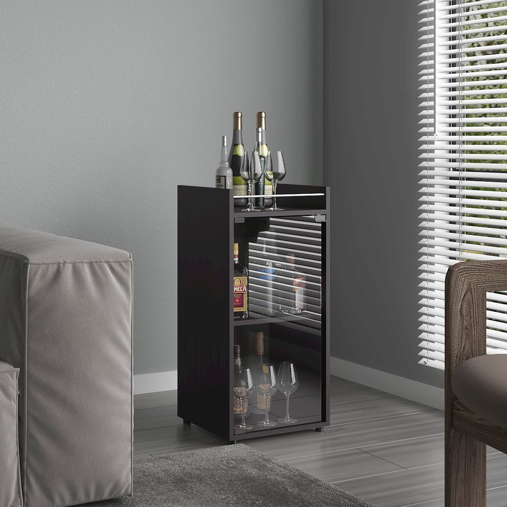 Boon Minibar Cabinet, 1 Glass Door, 3 Shelves, Black Wengue. Picture 7