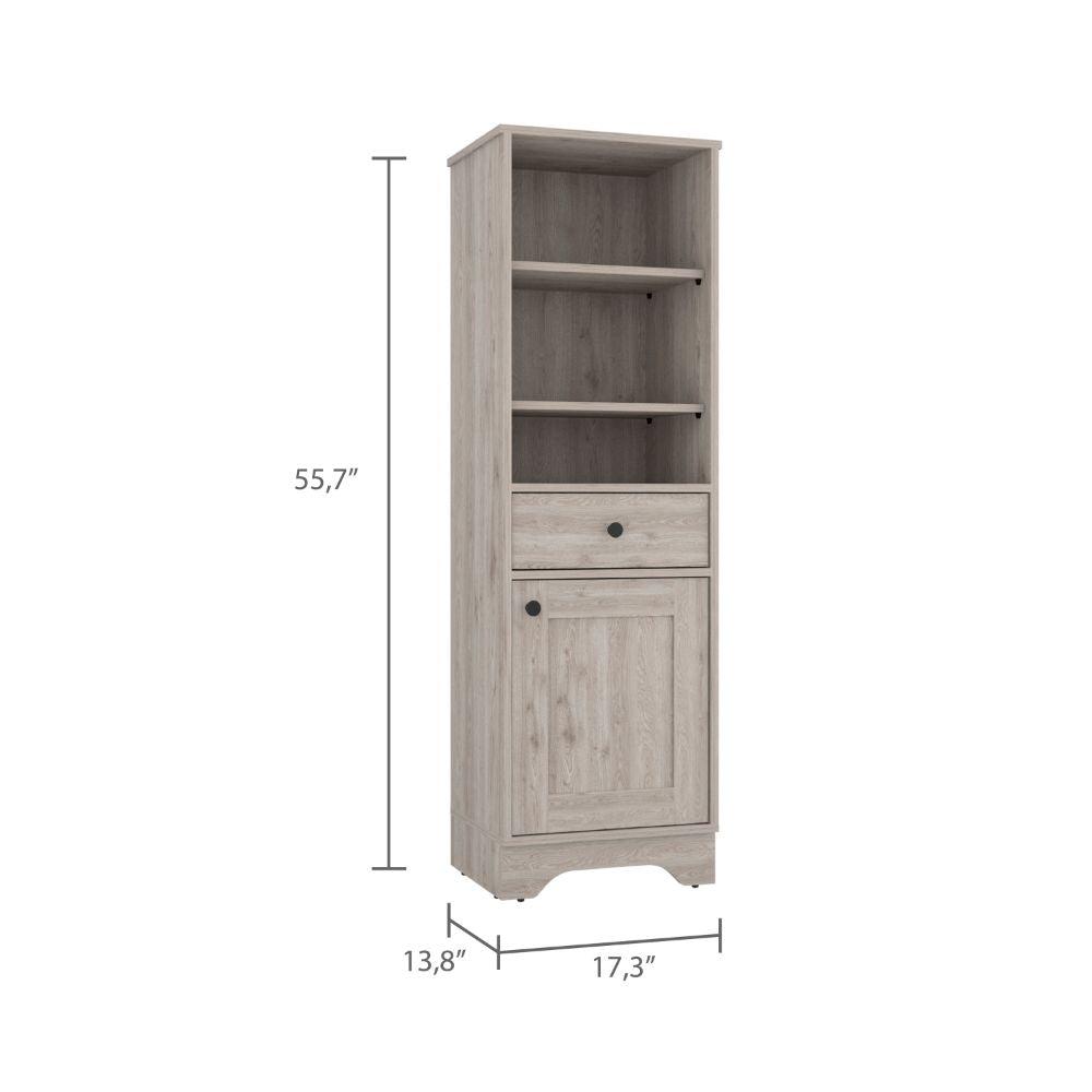 DEPOT E-SHOP Norwalk Linen Cabinet, Three External Shelves, One-Door Cabinet, One Drawer, Two Internal Shelves-Light Grey, For Bathroom. Picture 3