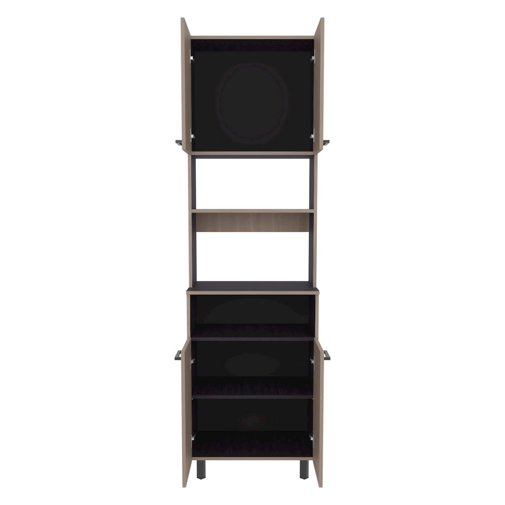 Zena Kitchen Pantry, 4 Doors, 4 Legs, 4 Shelves, White Oak / Black Wengue. Picture 2