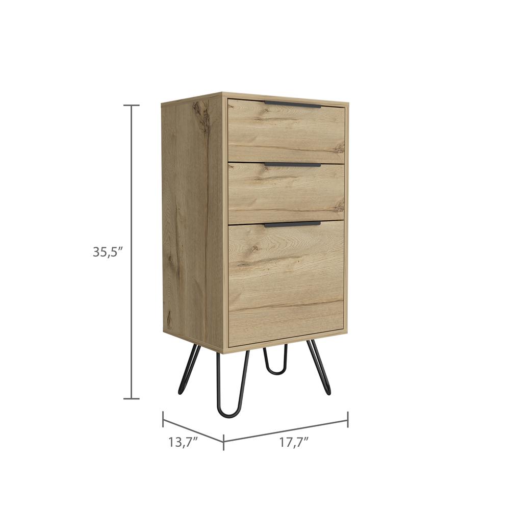 DEPOT E-SHOP Valerian Light Dresser- Countertop,Three Drawers, Four Steel Legs-Light Oak, For Bedroom. Picture 3