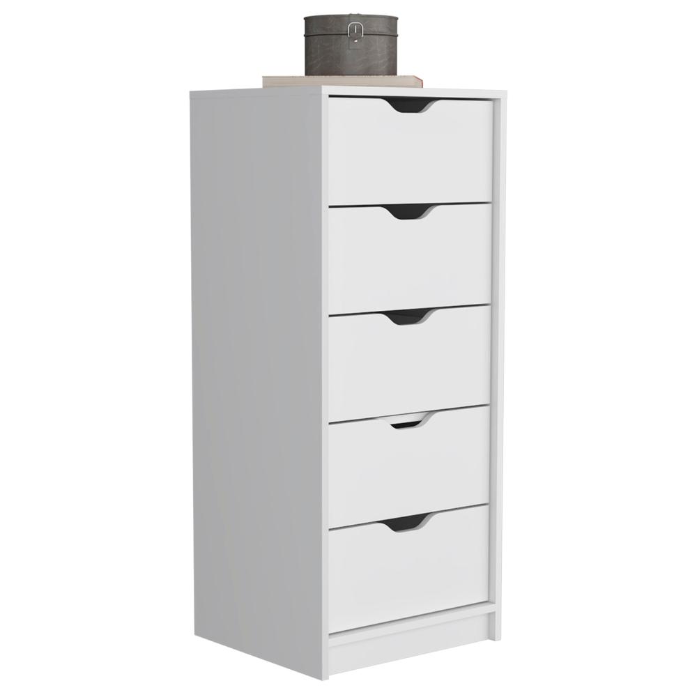 DEPOT E-SHOP Houma 5 Drawers Narrow Dresser, Slim Storage Chest of Drawers, White. Picture 2