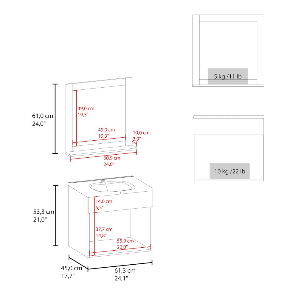 Jette Bathroom Set, Vanity Sink + Mirror, 2 Doors, 1 Shelf, 1 Mirror, White. Picture 6