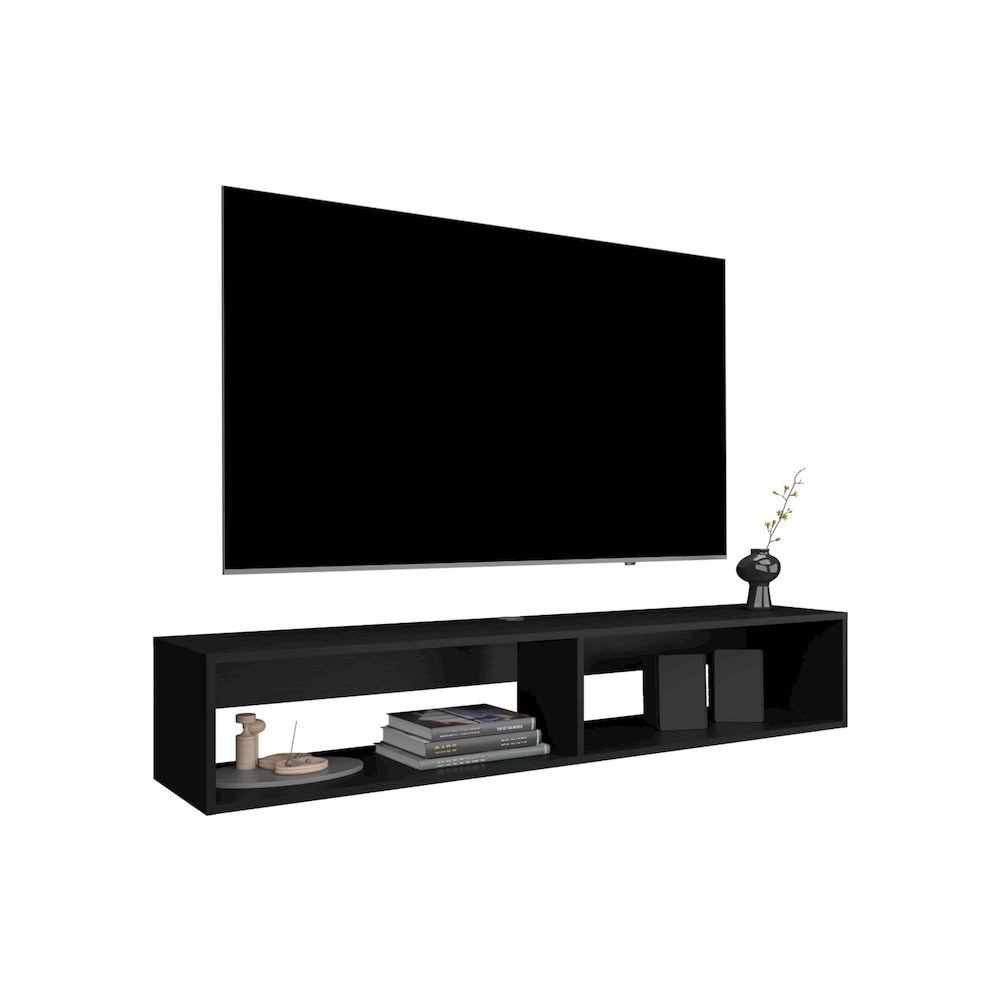 Lakes TV Stand with 2 Shelves, Black. Picture 1