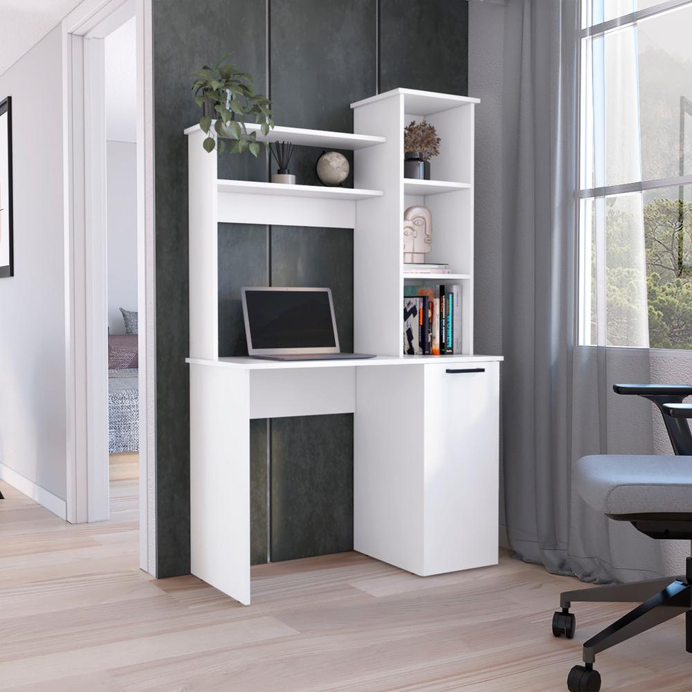 Computer Desk with Ample Work Surface, Hutch Storage and Single Door Cabinet. Picture 5
