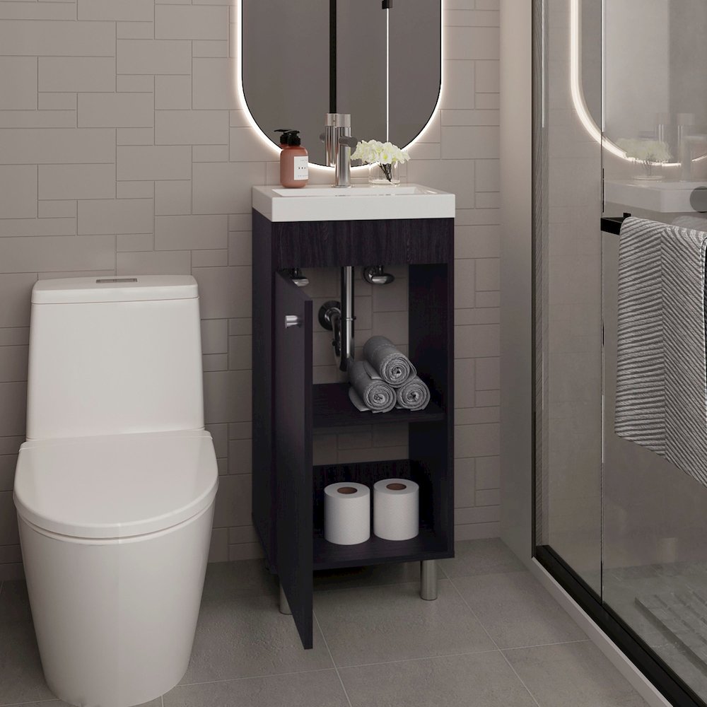 Valdez Bathroom Vanity, 1 Door, 4 Legs, 2 Shelves, Black Wengue. Picture 8