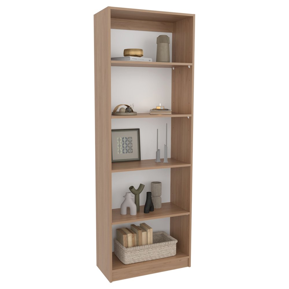 4-Tier Bookcase with Modern Storage for Books and Decor, Natural Oak / White. Picture 3
