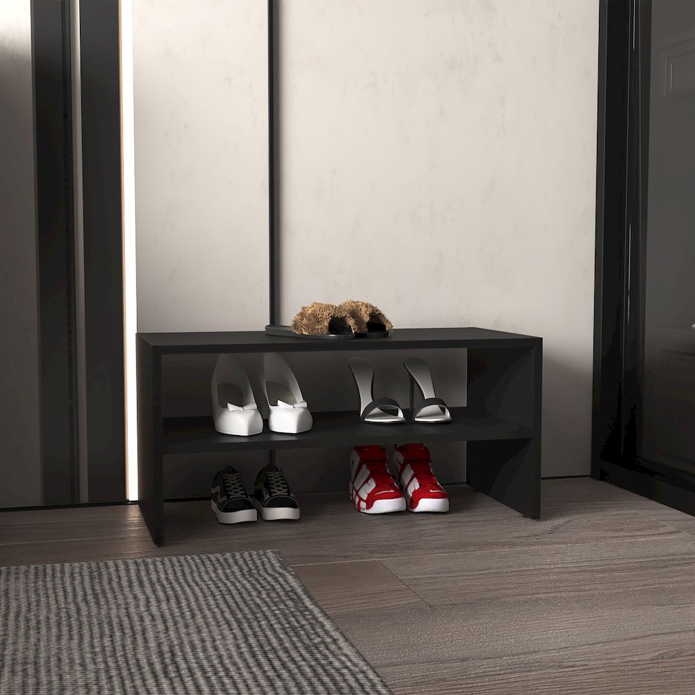Ferry Shoe Rack with 2 Shelves, Black. Picture 5