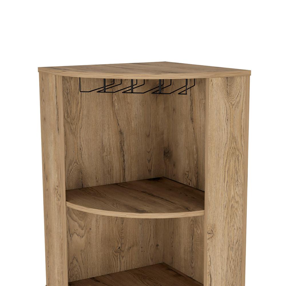 Agra 71" Corner Bar Cabinet with Five Shelves, Eight Bottle Cubbies and Stemware. Picture 4