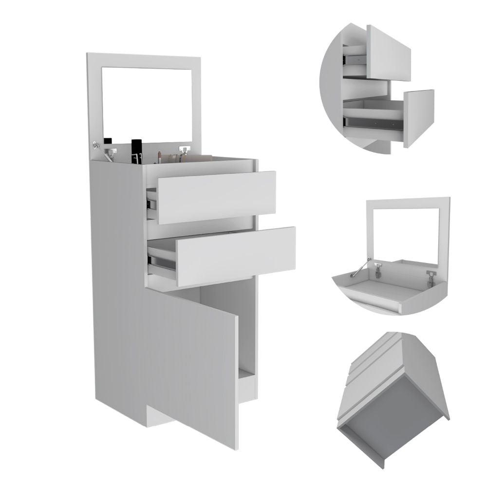 DEPOT E-SHOP Diamond Dresser, Jewelry Box, Mirror, One-Door Cabinet, Two Drawers-White, For Bedroom. Picture 3