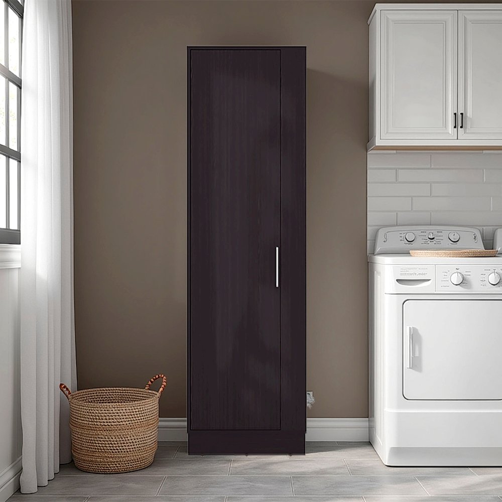 Fairfield Utility Storage Cabinet with 6-Tier Shelf, Broom Hangers, Black Wengue. Picture 1