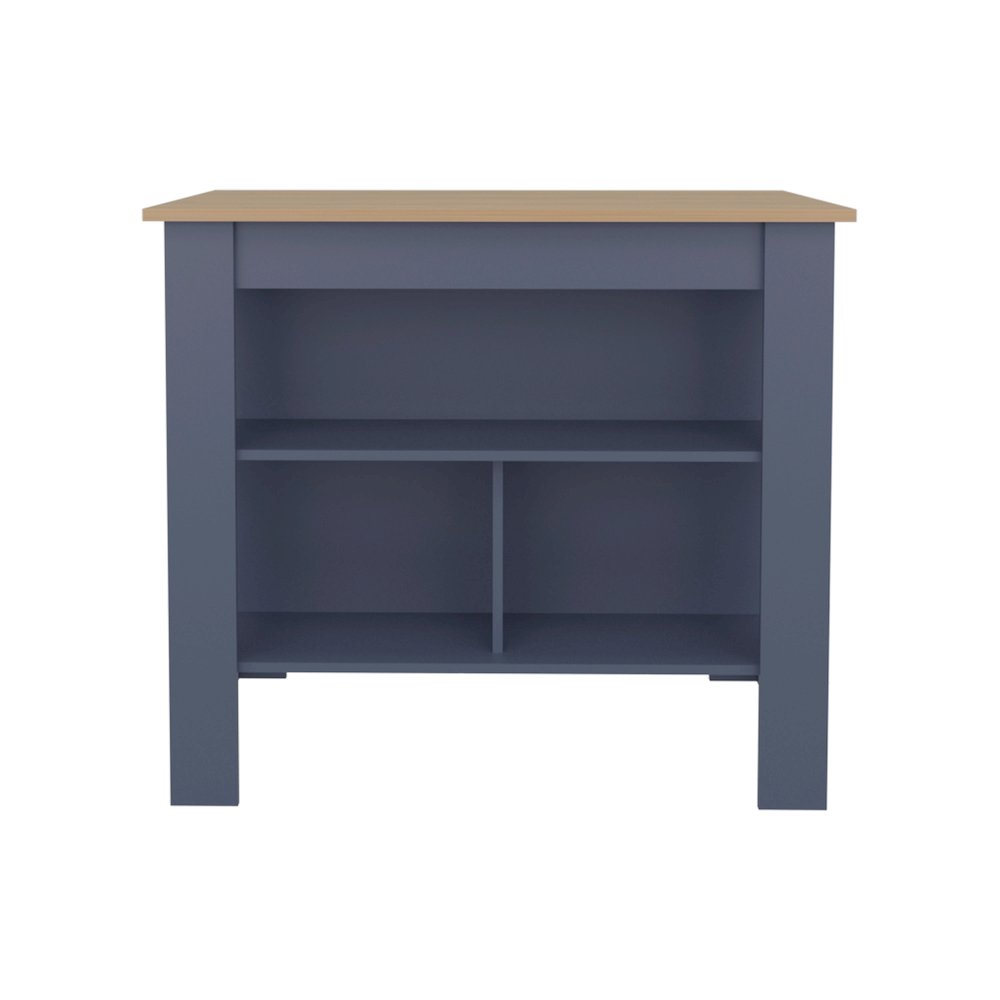 Manila Kitchen Island, 3 Shelves, Alby Blue / Natural Oak. Picture 2