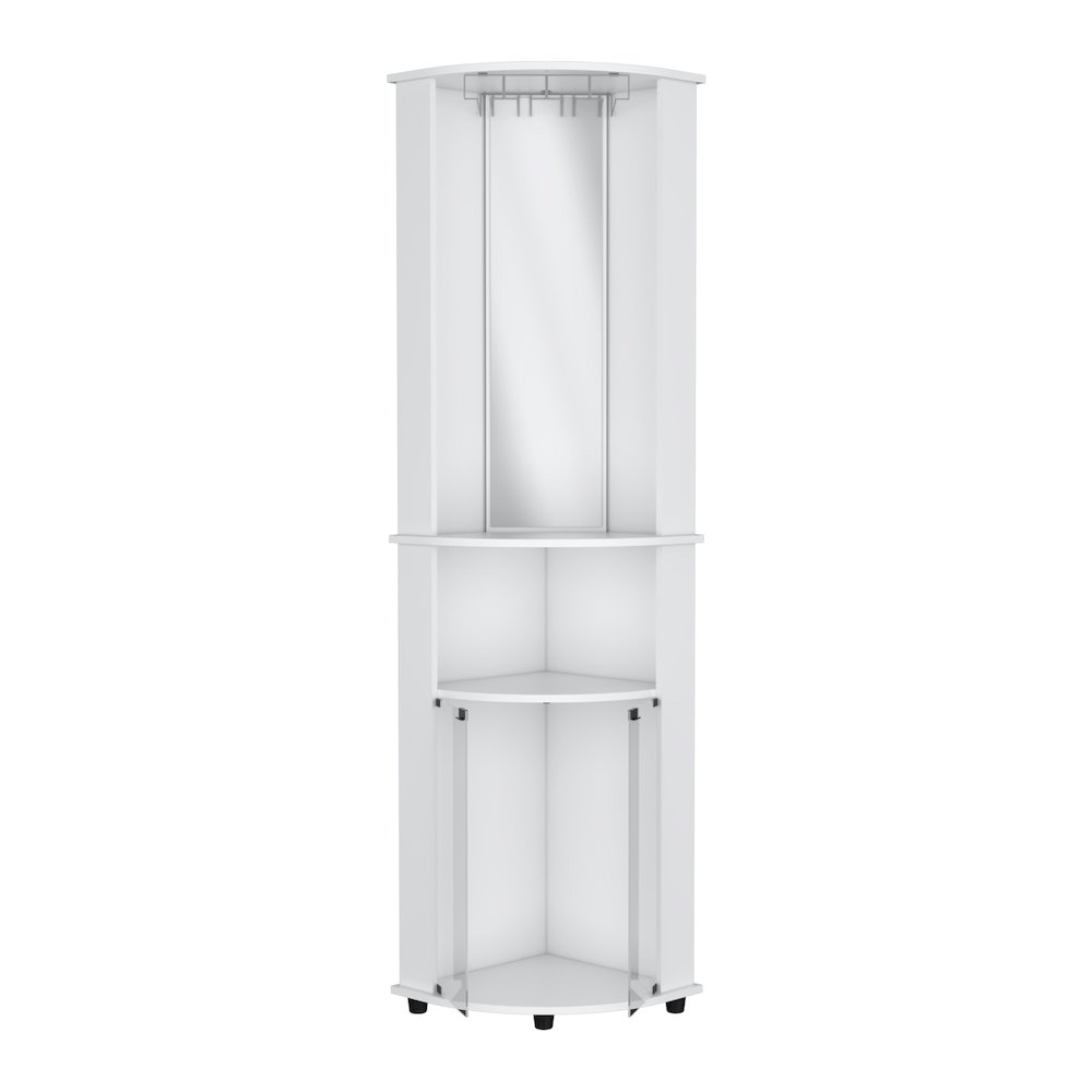 Corner Bar Cabinet Unit with Wine Glass Rack and Lower Cabinet, White. Picture 2