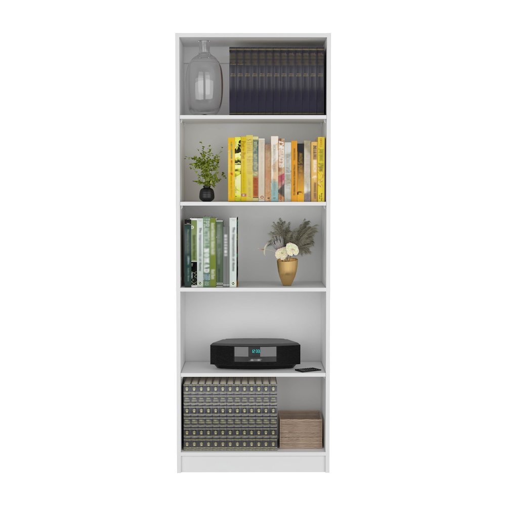 Vinton 4-Tier Bookcase with Modern Storage for Books and Decor, White -Office. Picture 2