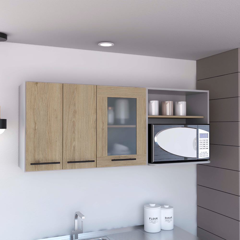 Depot E-Shop Blade Wall Cabinet, Rack, Glass Cabinet, Double Door, Light Pine. Picture 2