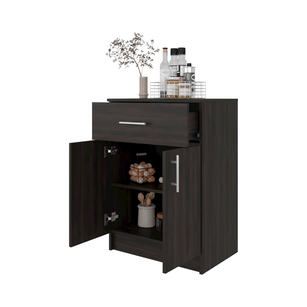 Pantry Cabinet 33" H with Top Drawer, Double Doors, Interior Shelves, Walnut. Picture 7