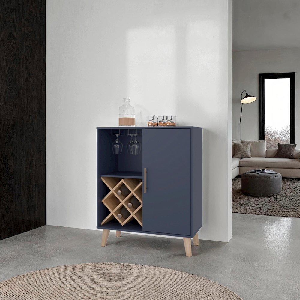Severn Bar Cabinet, 1 Door, 1 Drawer, 4 Shelves, Alby Blue / Natural Oak. Picture 4