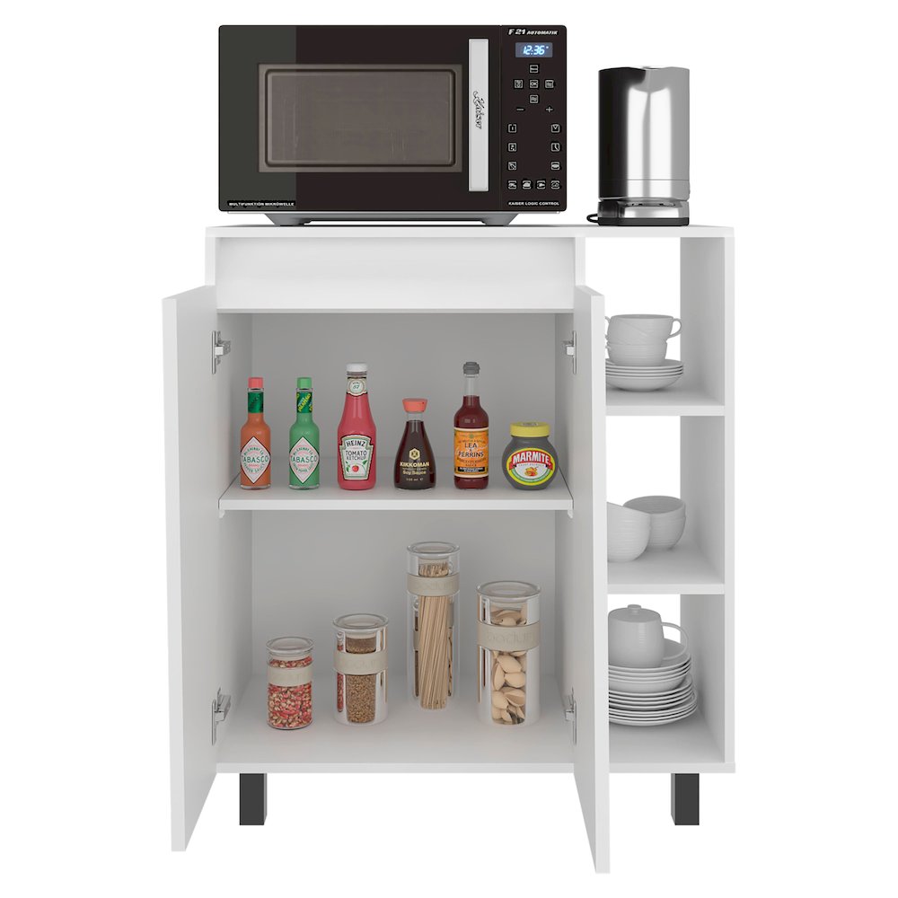 Hazen Microwave Stand with 1 Storage Cabinet, 5 Shelves and 2 Doors, White. Picture 4