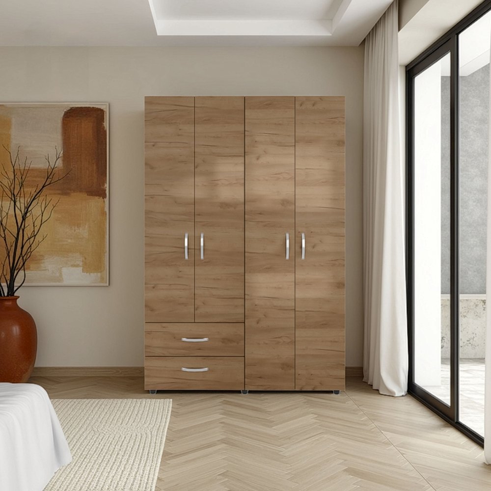 Rye Armoire, 4 Doors, 2 Drawers, 3 Shelves, Natural Oak. Picture 5