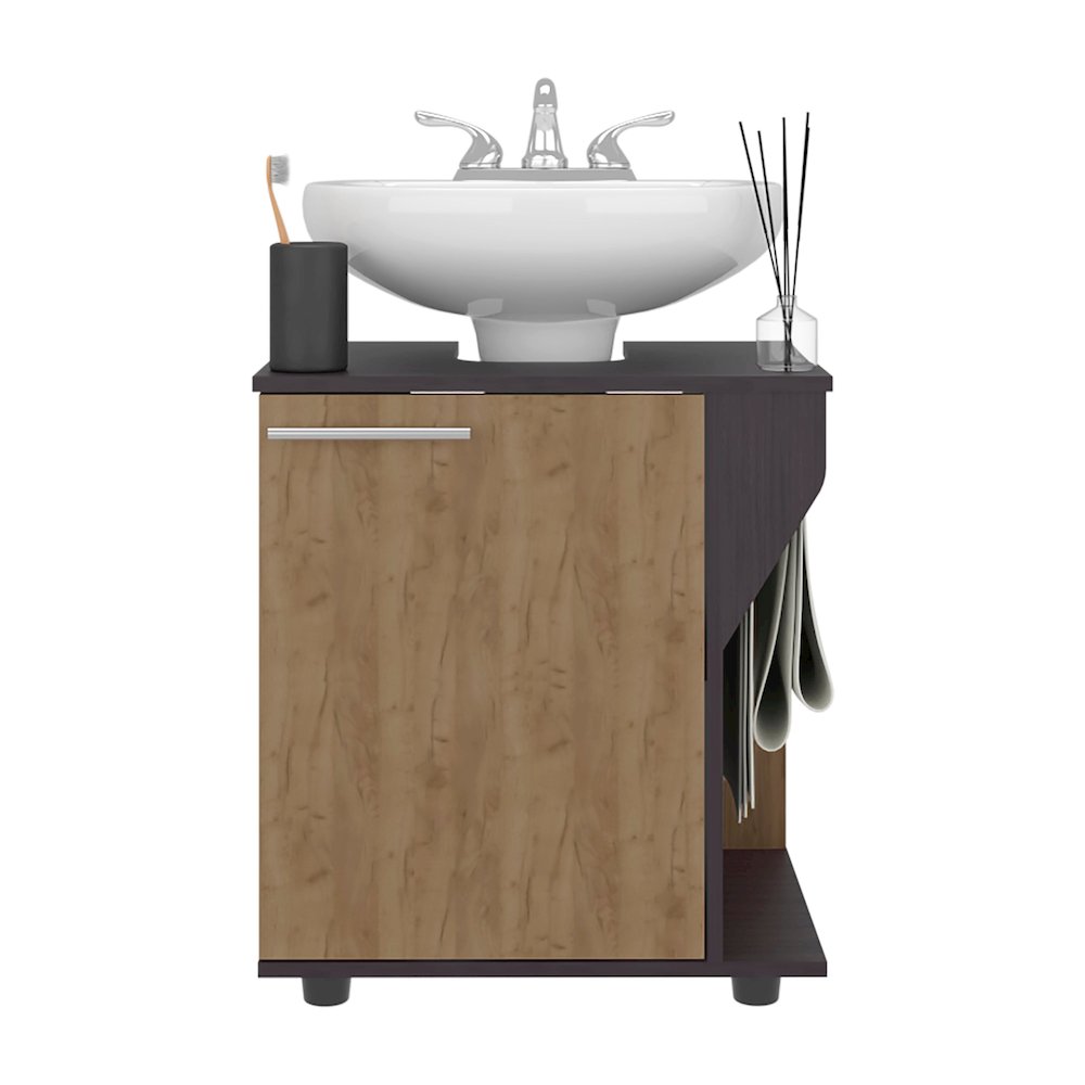 Enfield Under Sink Storage, 1 Door, 3 Shelves, Natural Oak / Black Wengue. Picture 2
