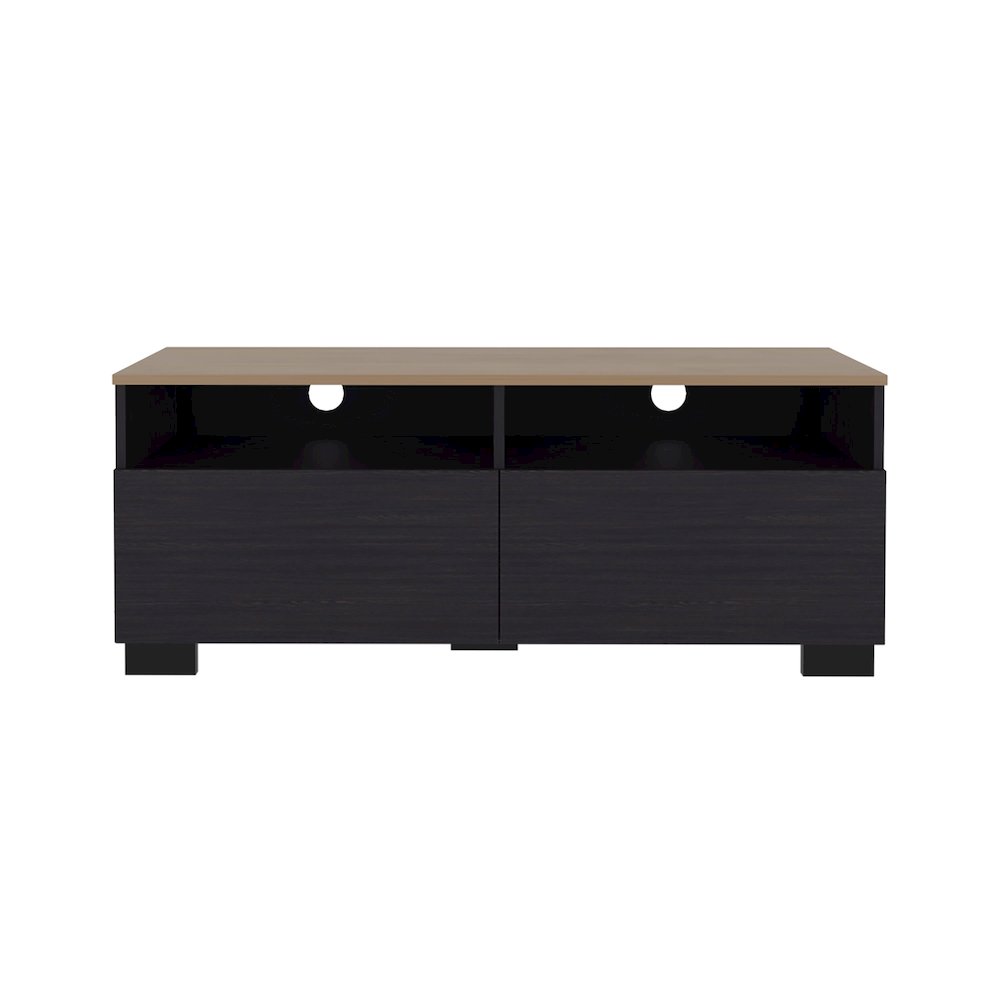 Wrens TV Stand, 2 Doors, 4 Shelves, Chesnut / Light Brown. Picture 2