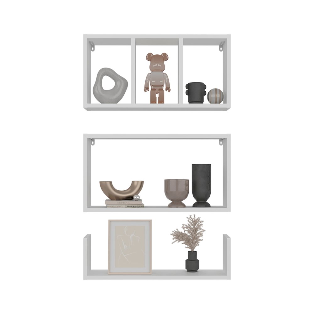 Dennard Wall Shelves, 3 Shelves, White. Picture 2